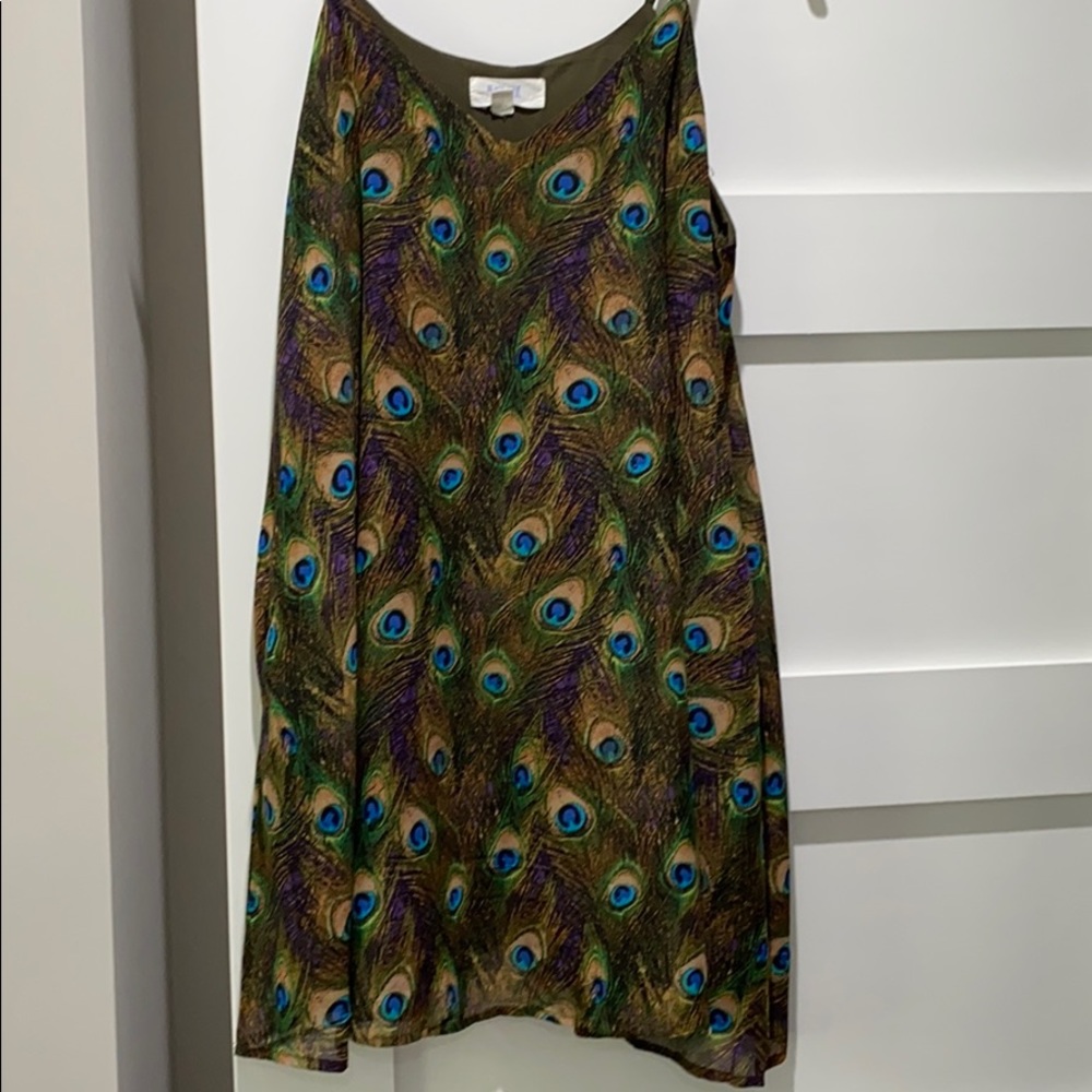 Strapless peacock print dress